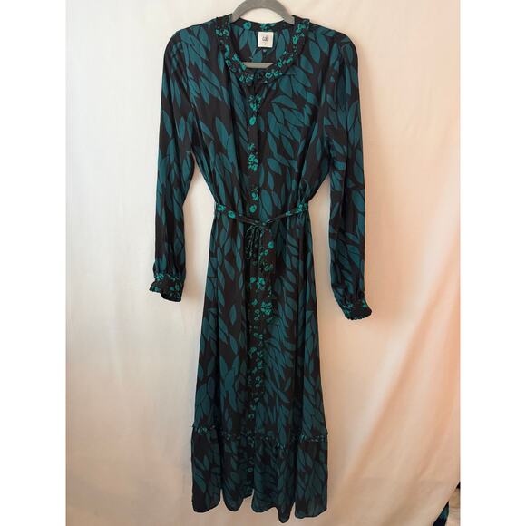 Cabi Autumn Dress Maxi # 4017 Green Floral Leaf Mixed Print Medium - Picture 1 of 10